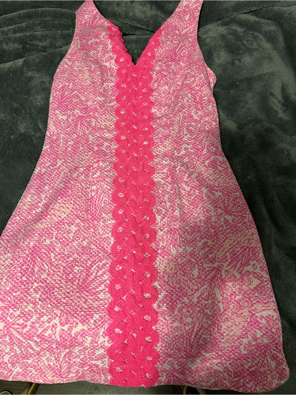 Lilly Pulitzer Pink Floral-Print V-Neck Dress with Hot Pink Center Trim